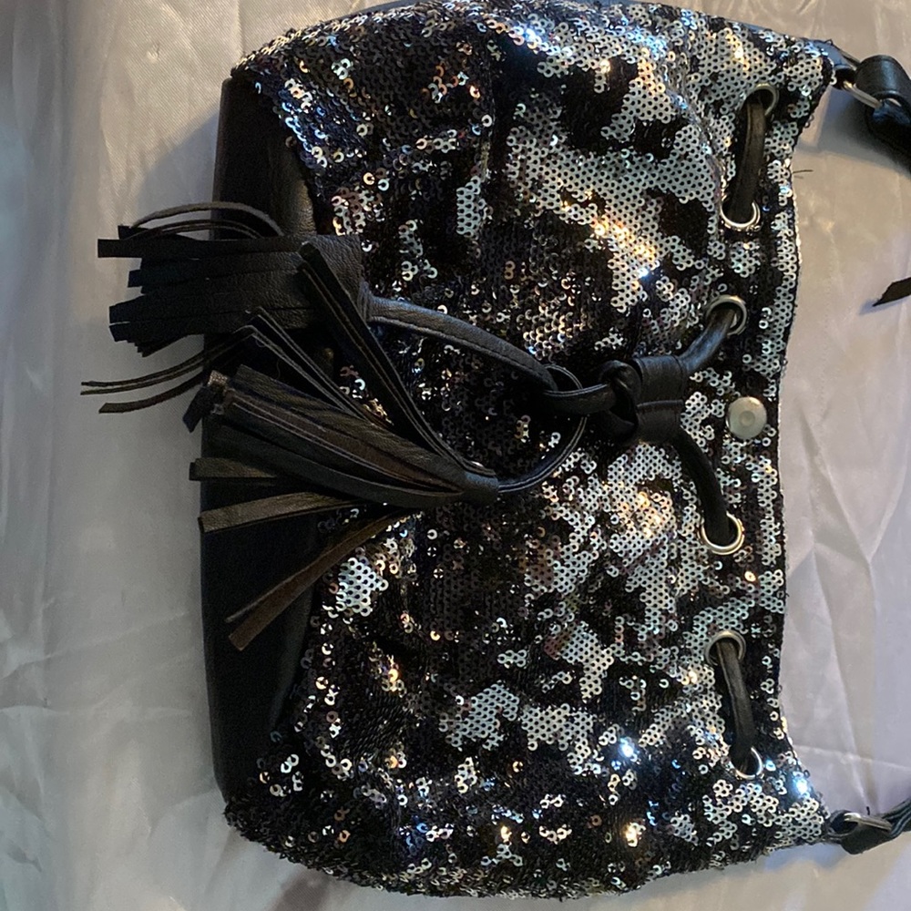 Black and sequenced mini tote bag